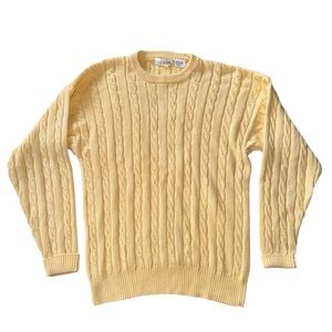 Vintage Brian MacNeil Cable Knit Sweater Mens L Yellow 100% Cotton Crewneck